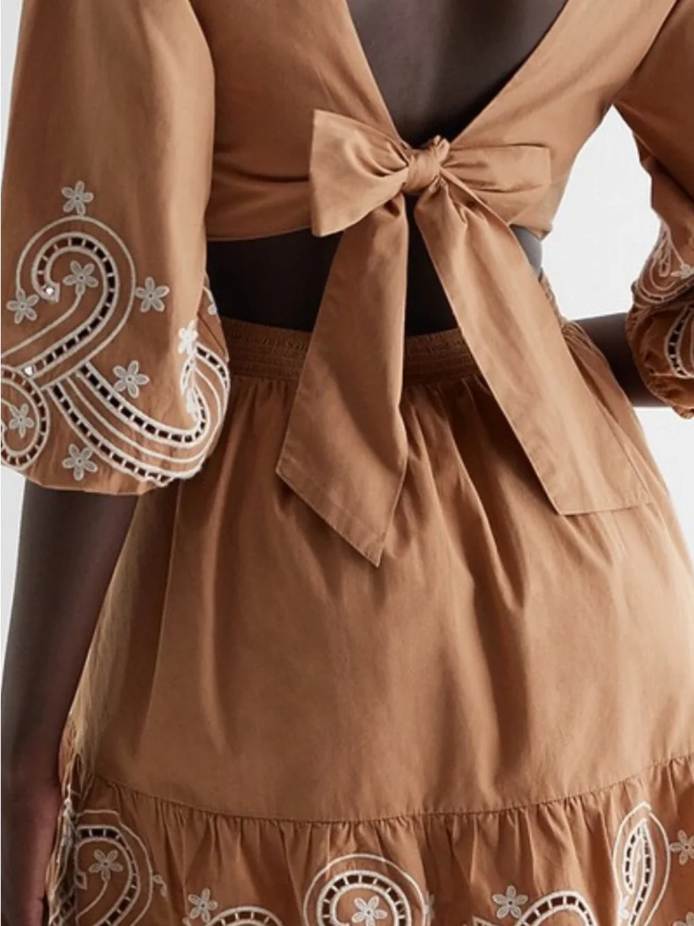 NWT Express Embroidered Eyelet
V-Neck Tie Back Mini Dress 3/4 sleeves Size L. - Picture 14 of 14